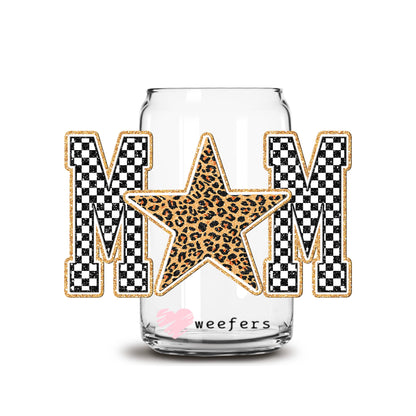 Mom Cheetah Star 16oz Libbey Glass Can UV DTF or Sublimation Wrap Decal Transfer - Weefers