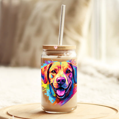 Labrador Retriever Colorful Watercolor 16oz Libbey Glass Can UV DTF or Sublimation Wrap - Decal - Weefers