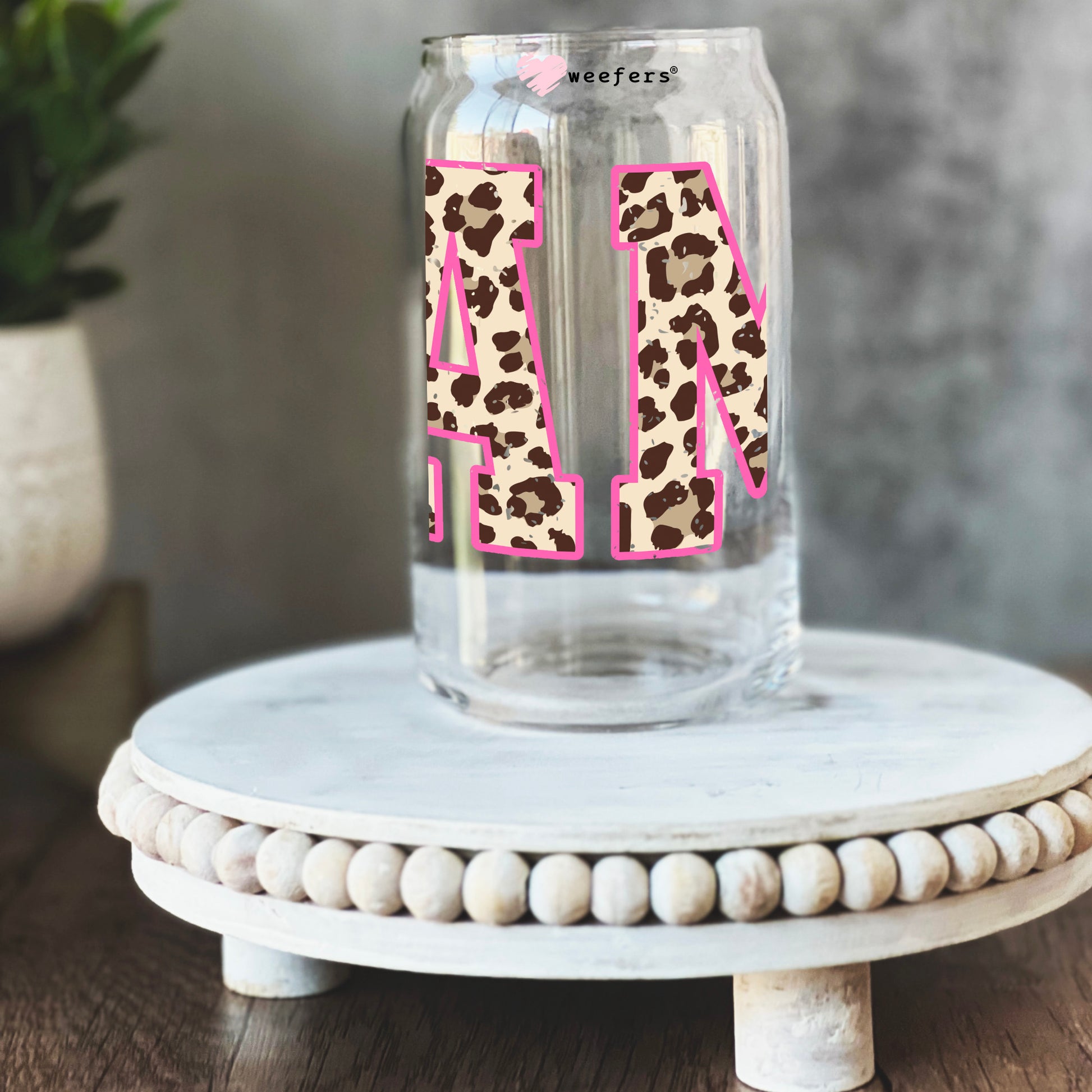 Mama Leopard Pink 16oz Libbey Glass Can UV DTF or Sublimation Wrap - Decal Transfer - Weefers