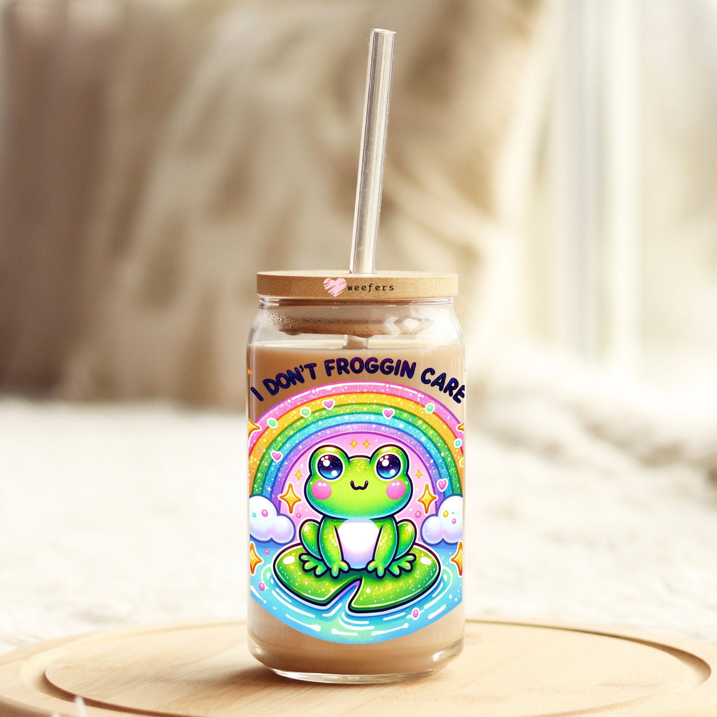 I Don't Froggin Care 16oz Libbey Glass Can UV DTF or Sublimation Wrap Decal Transfer - Weefers