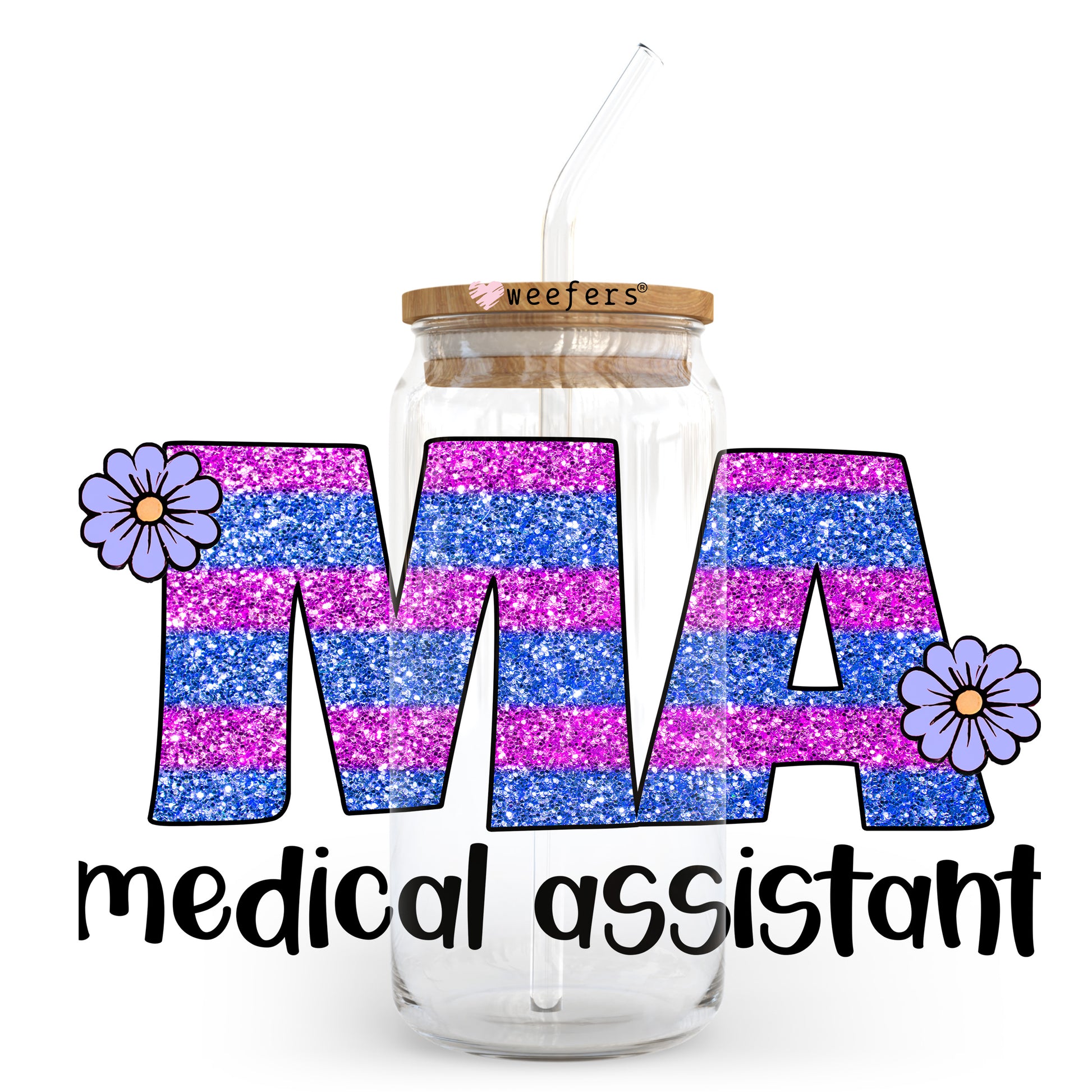 MA Medical Assistant Purple 20oz Libbey Glass Can UV DTF or Sublimation Wrap - Decal Transfer - Weefers