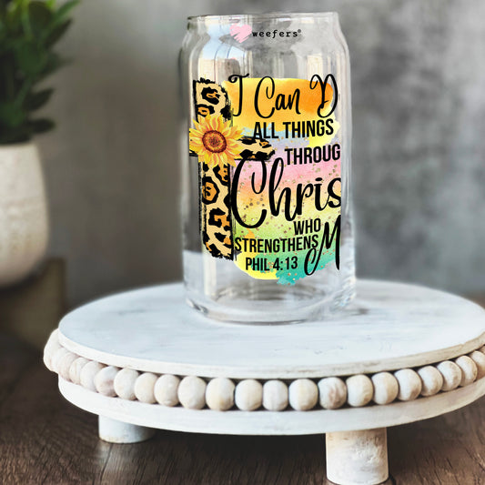 I Can Do All Things Through Christ Who Strengthens Me Phil 4:13 16oz Libbey Glass Can UV DTF or Sublimation Wrap - Decal - Weefers