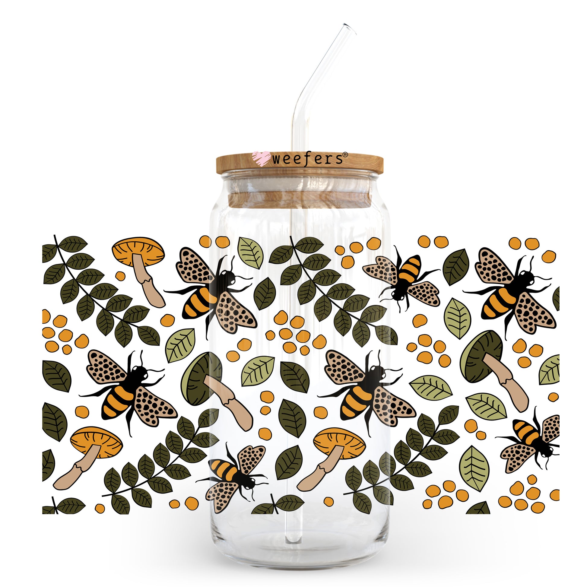 Bees And Mushrooms 20oz Libbey Glass Can UV DTF or Sublimation Wrap - Decal - Weefers