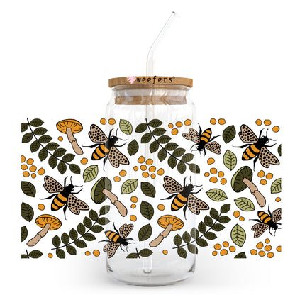 Bees And Mushrooms 20oz Libbey Glass Can UV DTF or Sublimation Wrap - Decal - Weefers