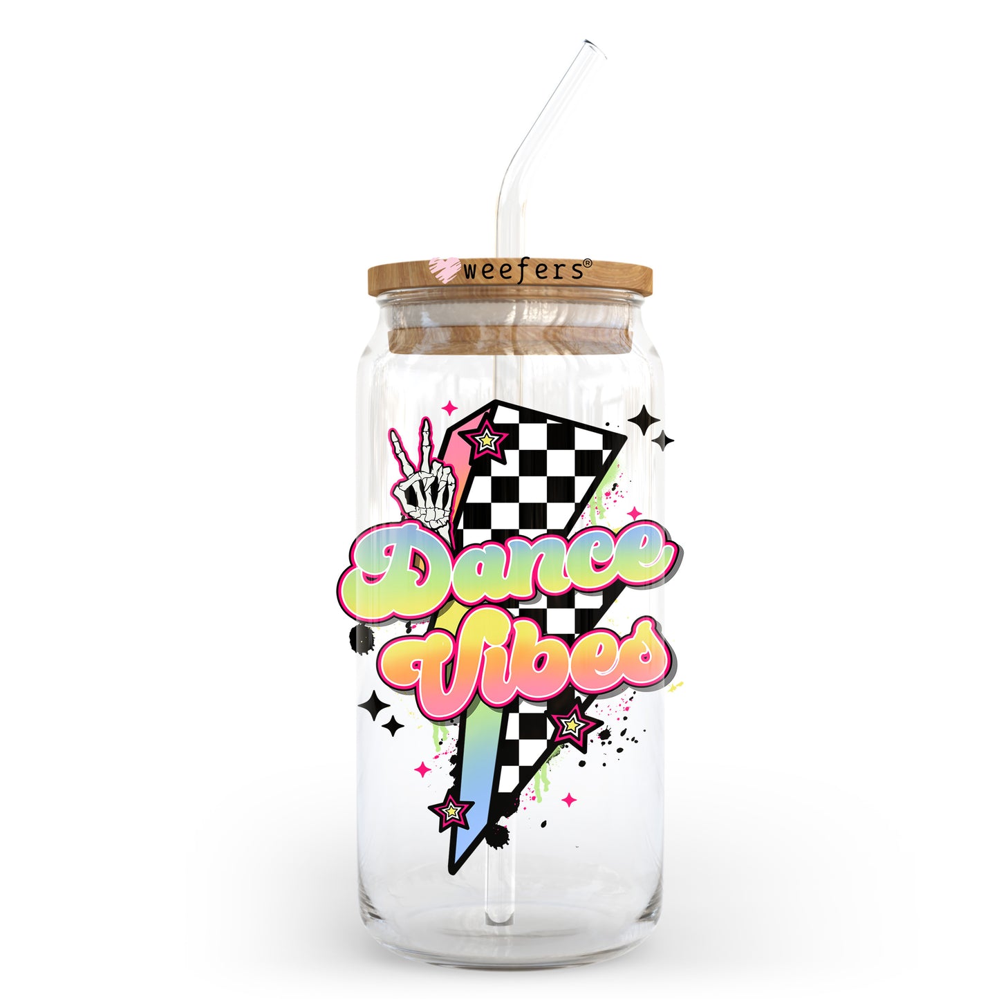 Dance Vibes Lightening Bolt 20oz Libbey Glass Can UV DTF or Sublimation Wrap - Decal Transfer - Weefers