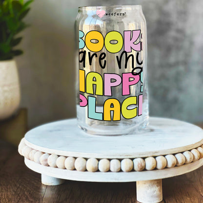 Books Are My Happy Place 16oz Libbey Glass Can UV DTF or Sublimation Wrap Decal Transfer - Weefers