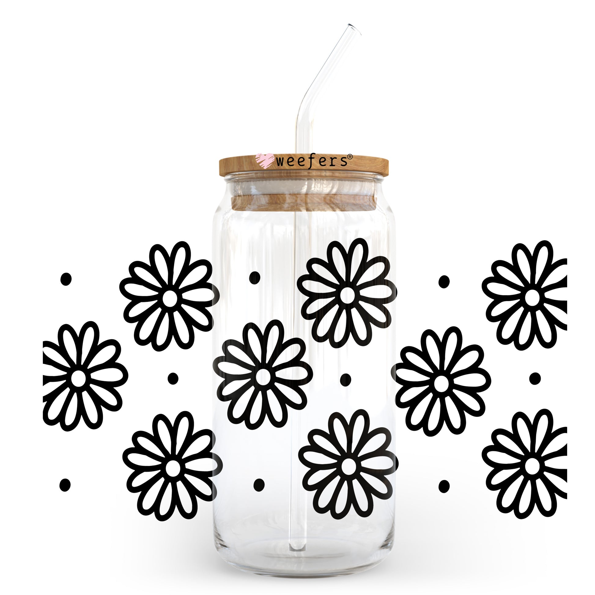 Black And White Daisies 20oz Libbey Glass Can, 34oz Hip Sip, 40oz Tumbler, 24oz Cold Cup UV DTF or Sublimation Decal Transfer - Weefers