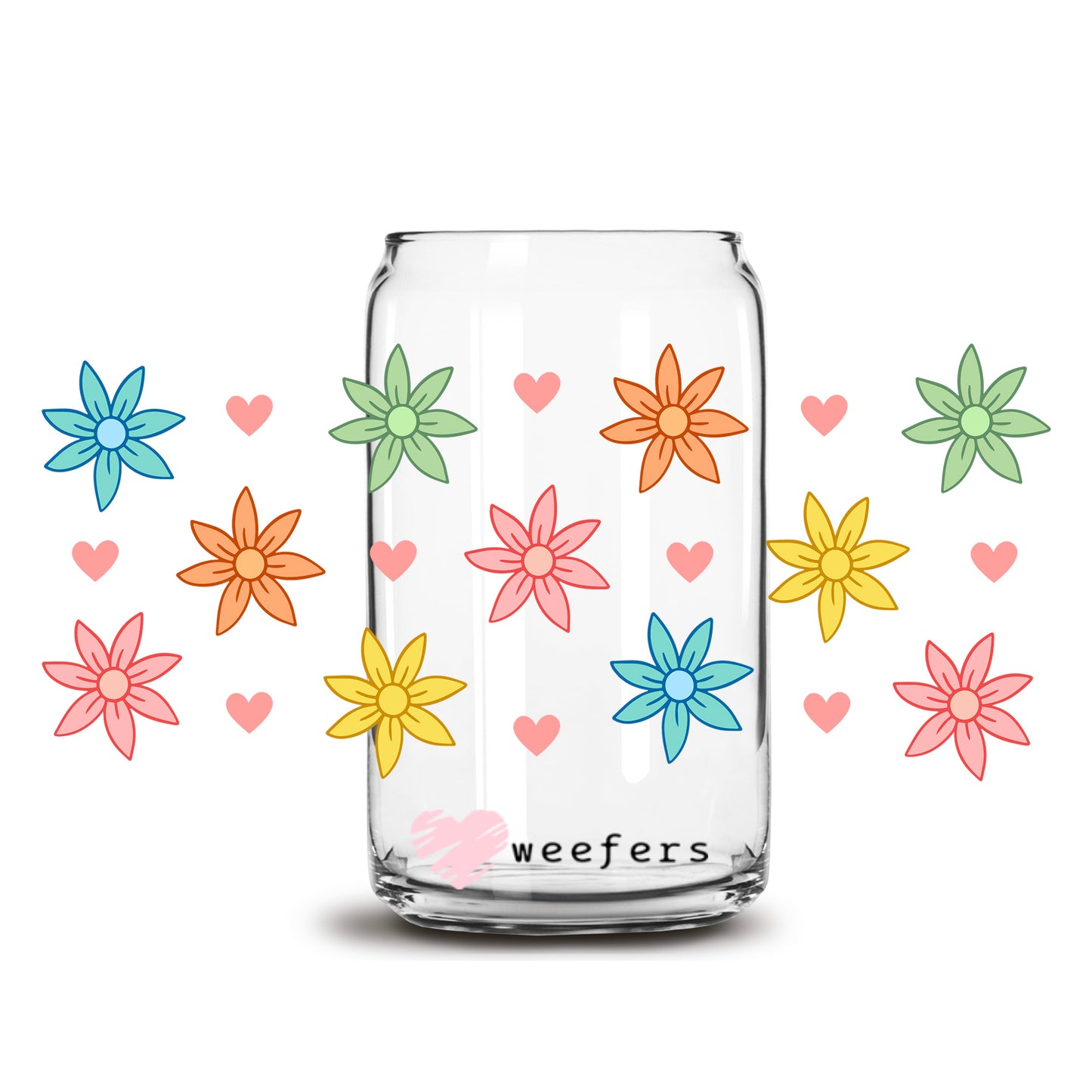 Pinwheel Flowers 16oz Libbey Glass Can UV DTF or Sublimation Wrap - Transfer - Weefers