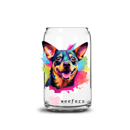 Miniature Pinscher Colorful Watercolor 16oz Libbey Glass Can UV DTF or Sublimation Wrap - Decal - Weefers