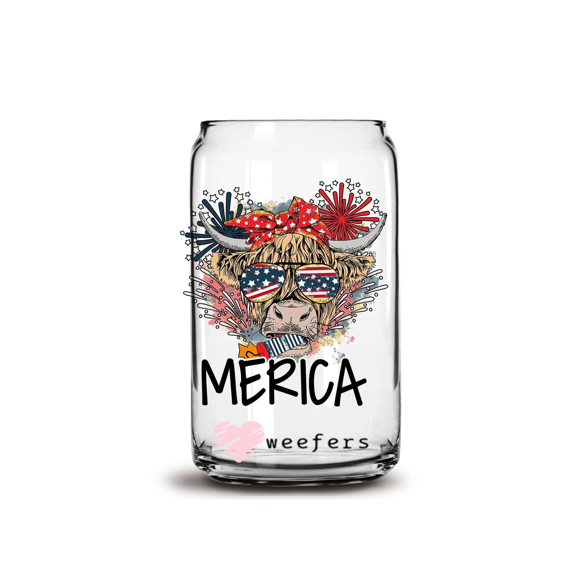 4th of July America Highlander 16oz Libbey Glass Can UV DTF or Sublimation Wrap - Decal - Weefers