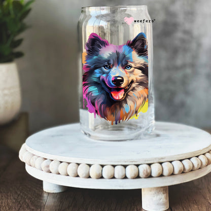 Keeshond Colorful Watercolor 16oz Libbey Glass Can UV DTF or Sublimation Wrap - Decal - Weefers