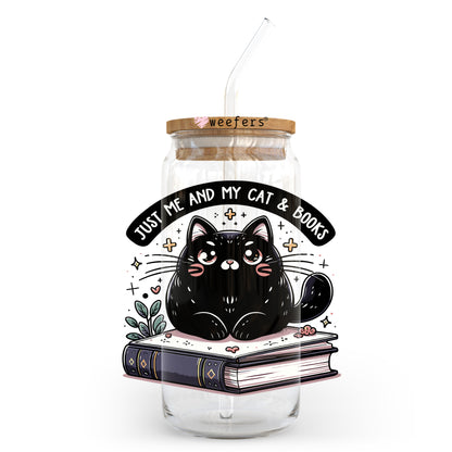 Just Me And My Cat And Books 20oz Libbey Glass Can, 34oz Hip Sip, 40oz Tumbler, 24oz Cold Cup UV DTF or Sublimation Decal Transfer - Weefers