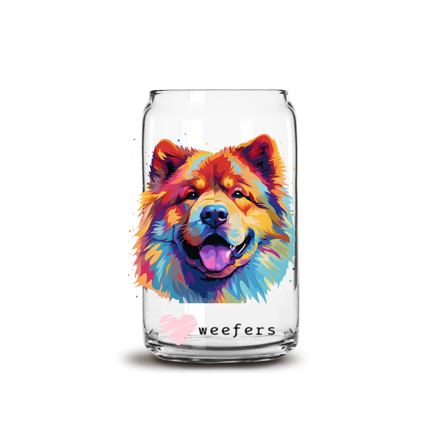 Chow Chow Colorful Watercolor 16oz Libbey Glass Can UV DTF or Sublimation Wrap - Decal - Weefers