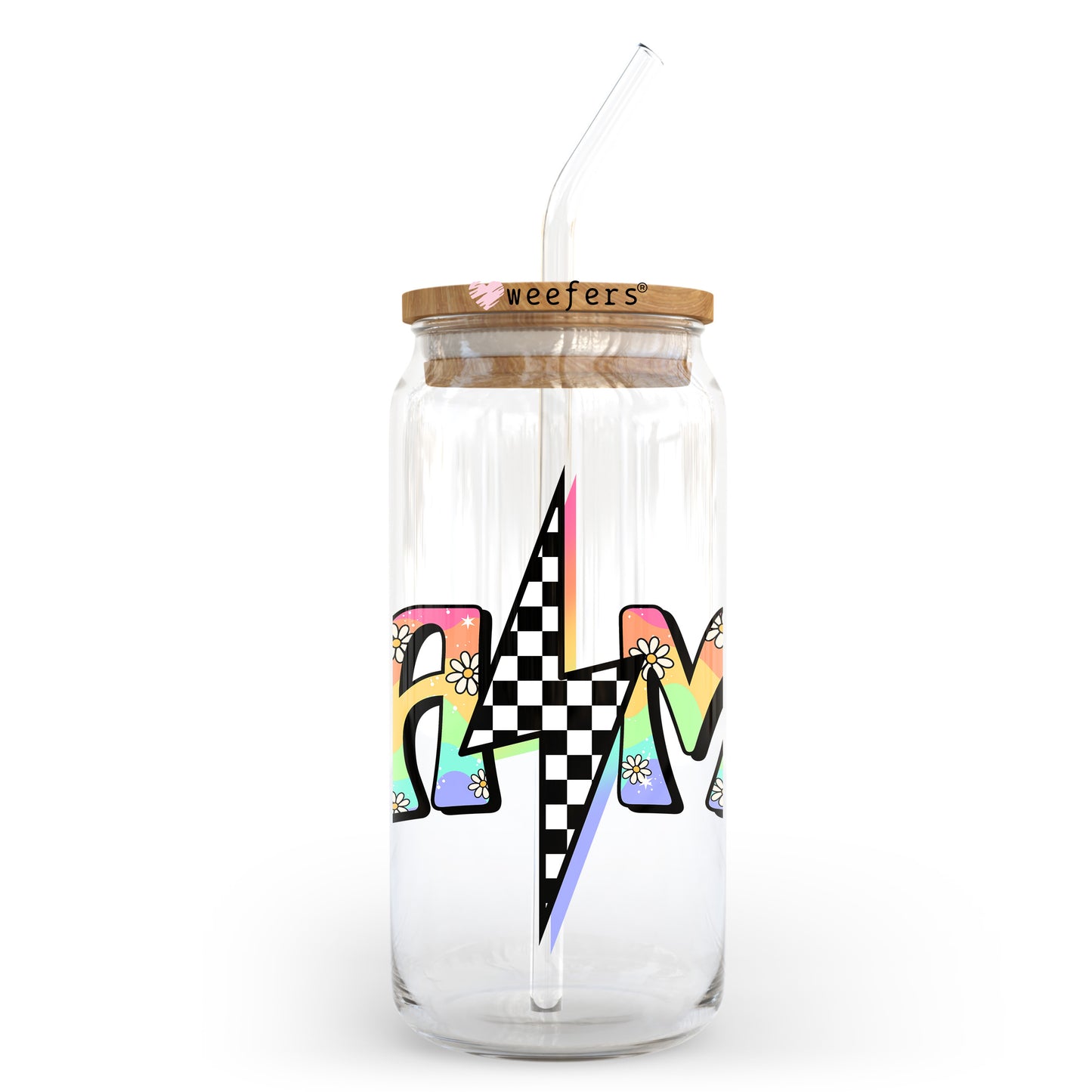 Mama Checkered Lightening Bolt 20oz Libbey Glass Can UV DTF or Sublimation Decal - Weefers