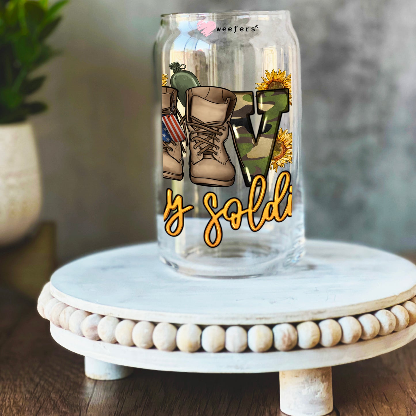 Love My Soldier 16oz Libbey Glass Can UV DTF or Sublimation Decal Transfer - Weefers