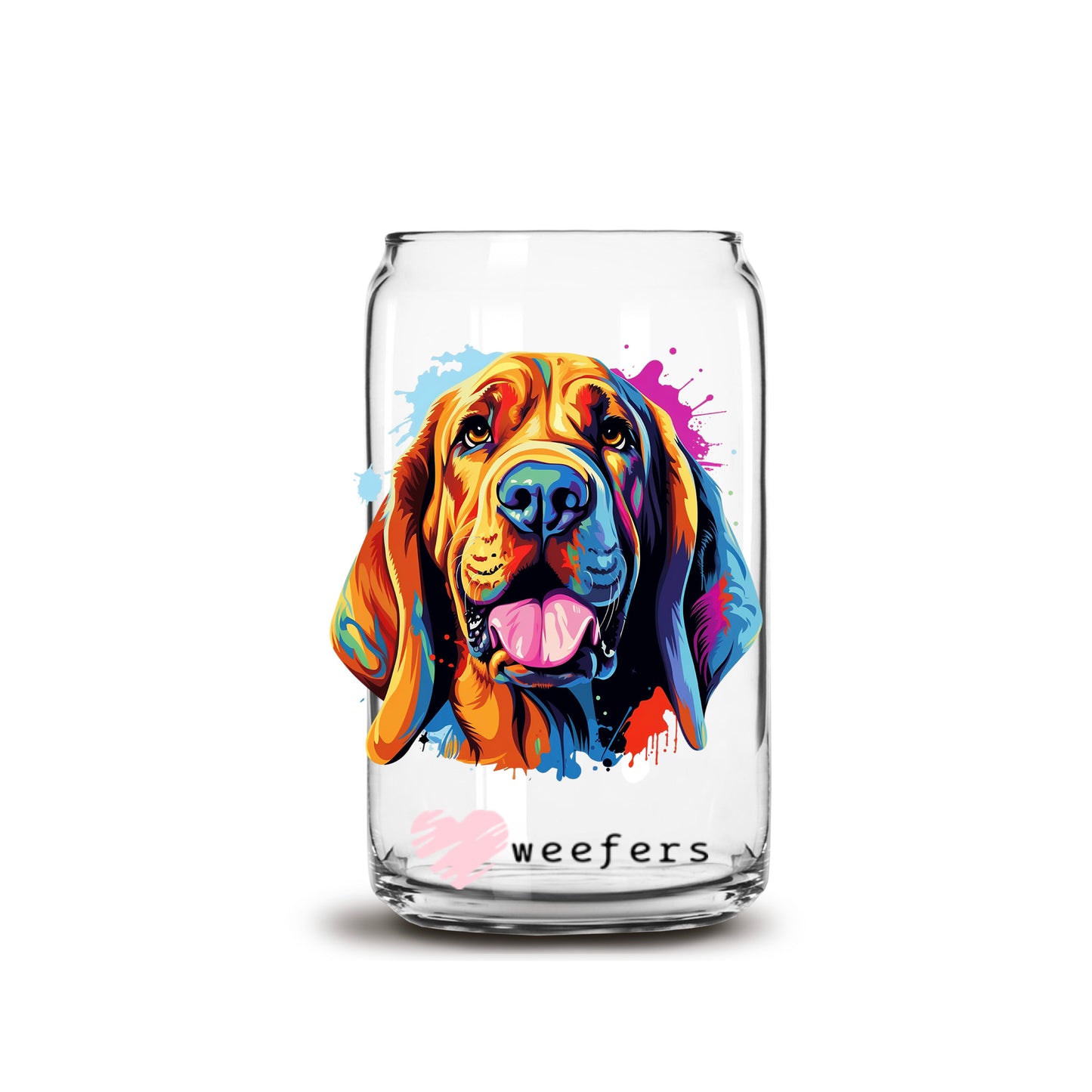 Bloodhound Colorful Watercolor 16oz Libbey Glass Can UV DTF or Sublimation Wrap - Decal - Weefers