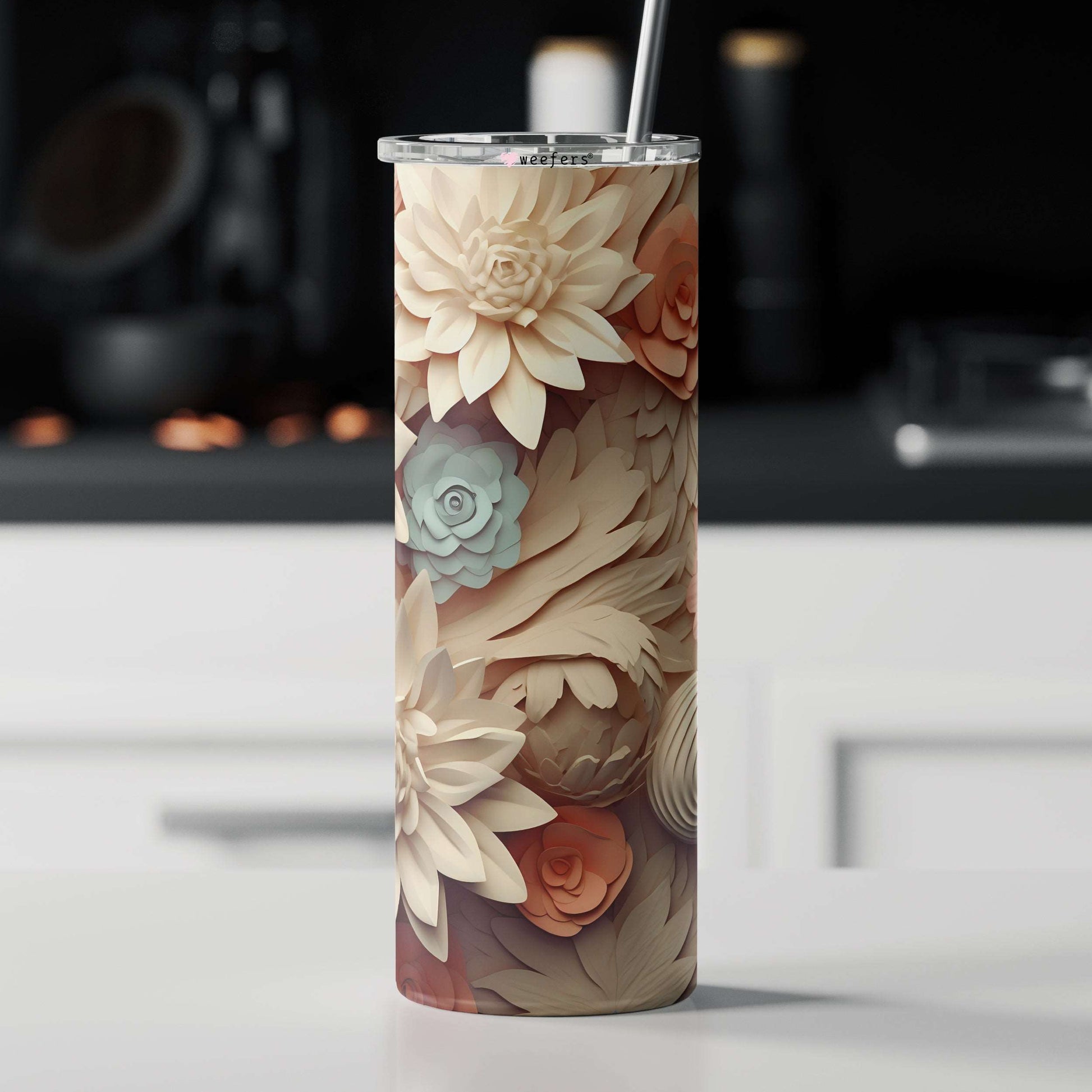 20oz Skinny Tumbler Wrap - 3D Cream and Blue and Coral - Weefers