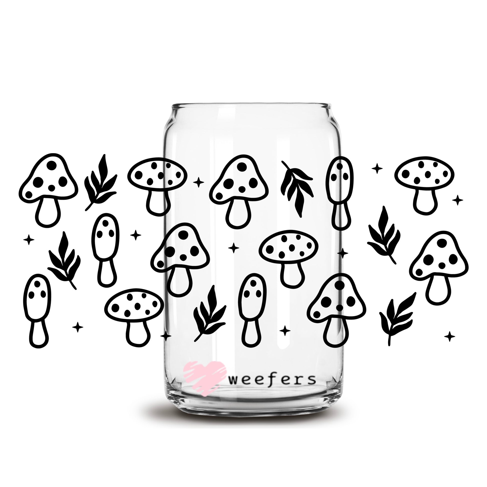 Minimalist Mushrooms 16oz Libbey Glass Can UV DTF or Sublimation Wrap Decal Transfer - Weefers