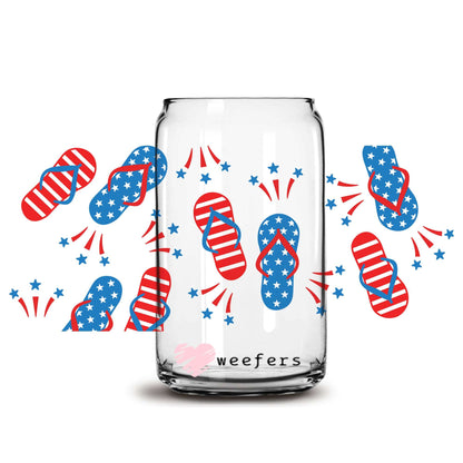 4th of July Flip Flops 16oz Libbey Glass Can UV DTF or Sublimation Wrap - Decal - Weefers