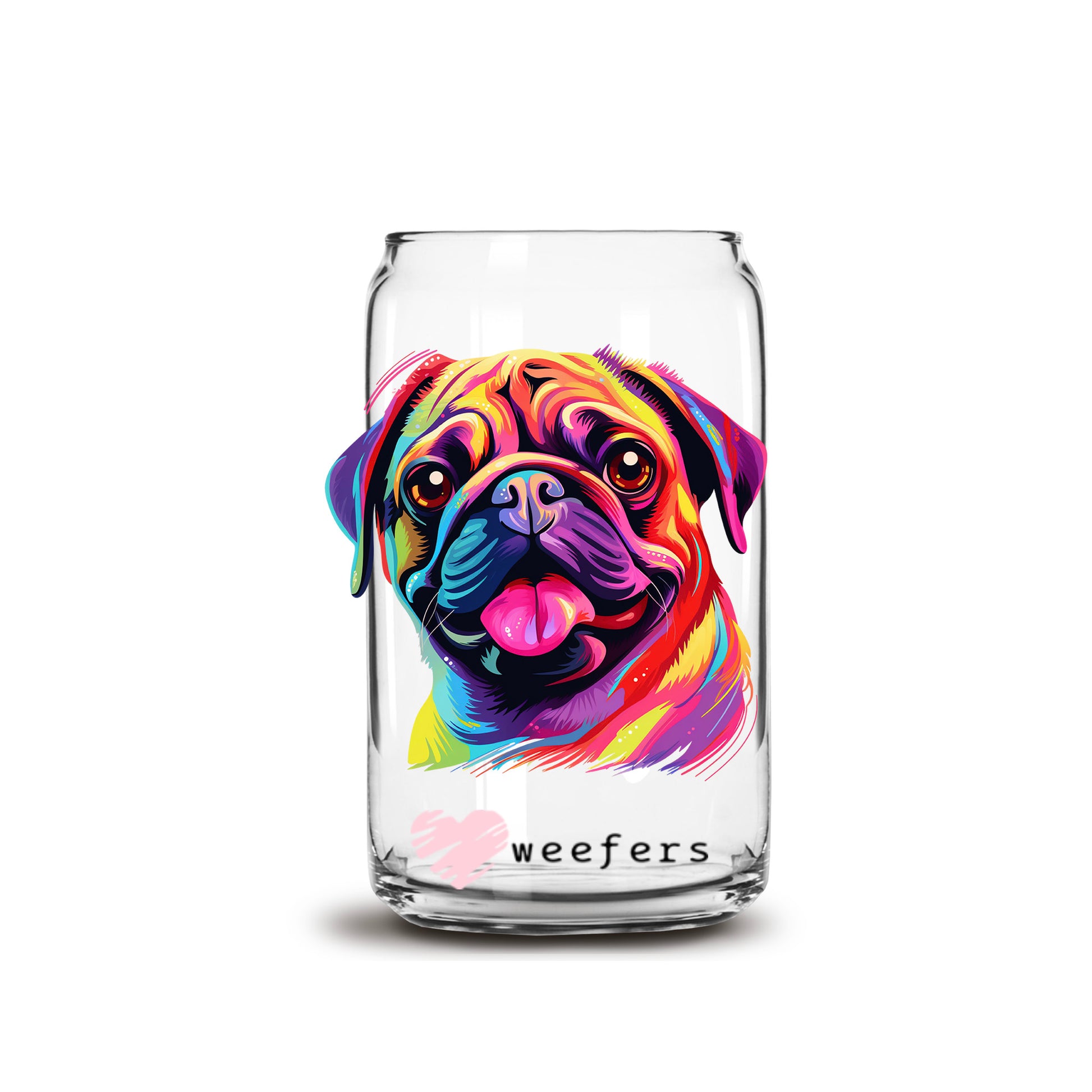 Pug Colorful Watercolor 16oz Libbey Glass Can UV DTF or Sublimation Wrap - Decal - Weefers