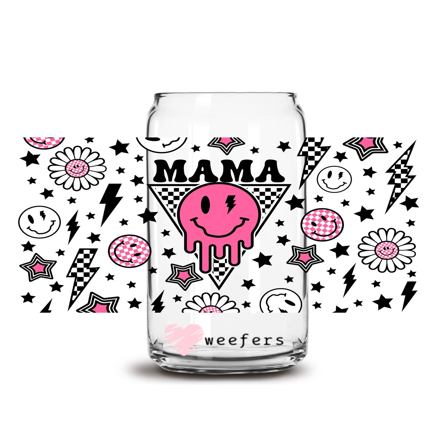 Retro Mama Smile Drip Face 16oz Libbey Glass Can UV DTF or Sublimation Wrap - Transfer - Weefers