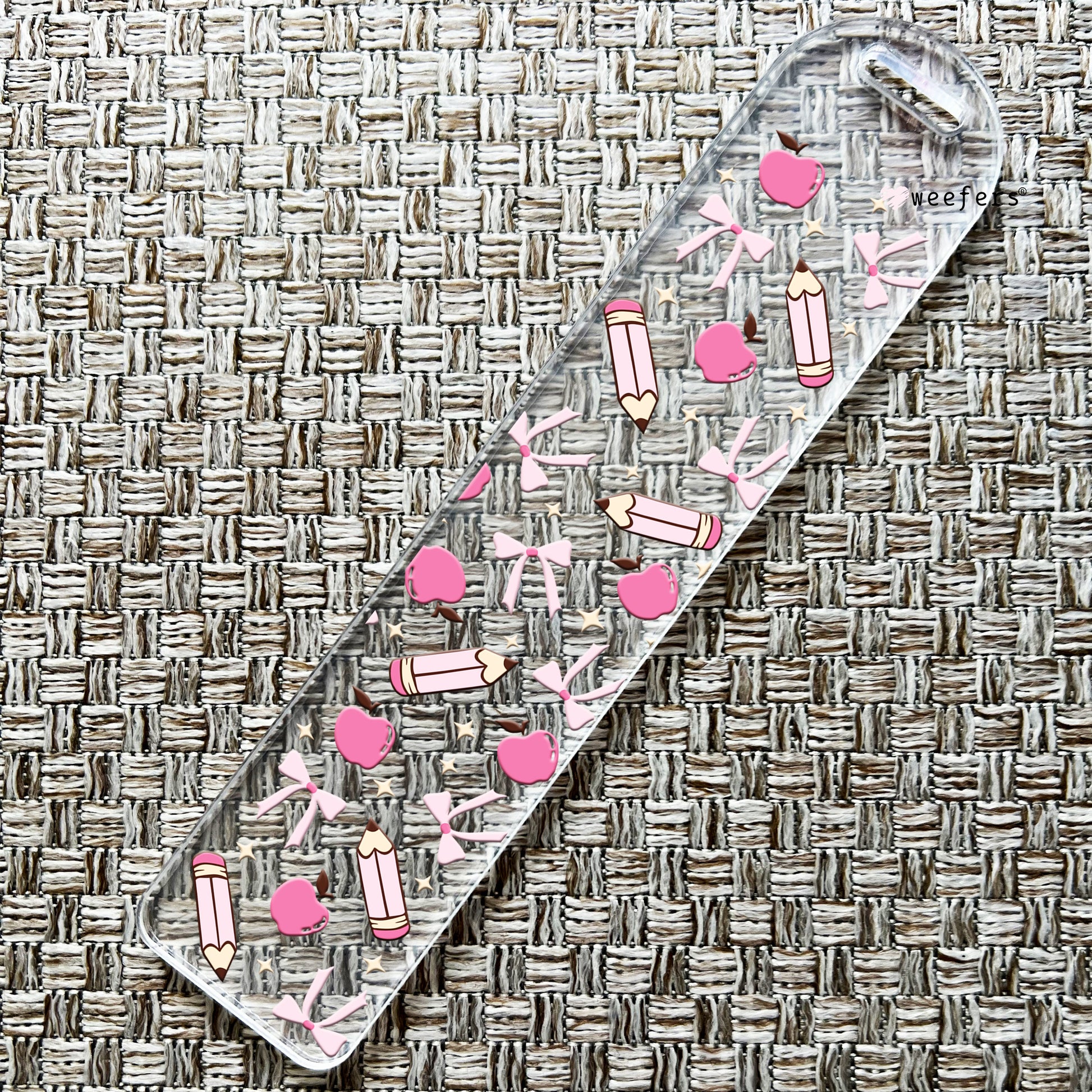 Pink Pencils And Apples Bookmark UV DTF Decal - Weefers