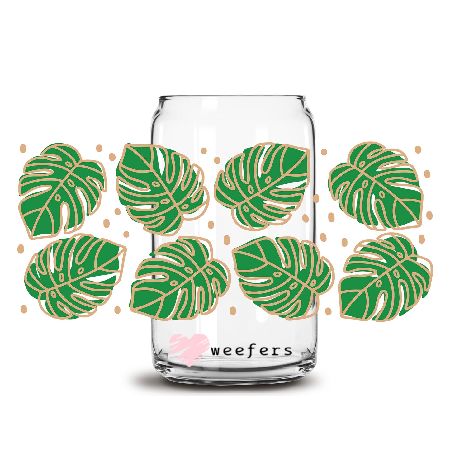 Tropical Leaves 16oz Libbey Glass Can UV DTF or Sublimation Wrap Decal Transfer - Weefers