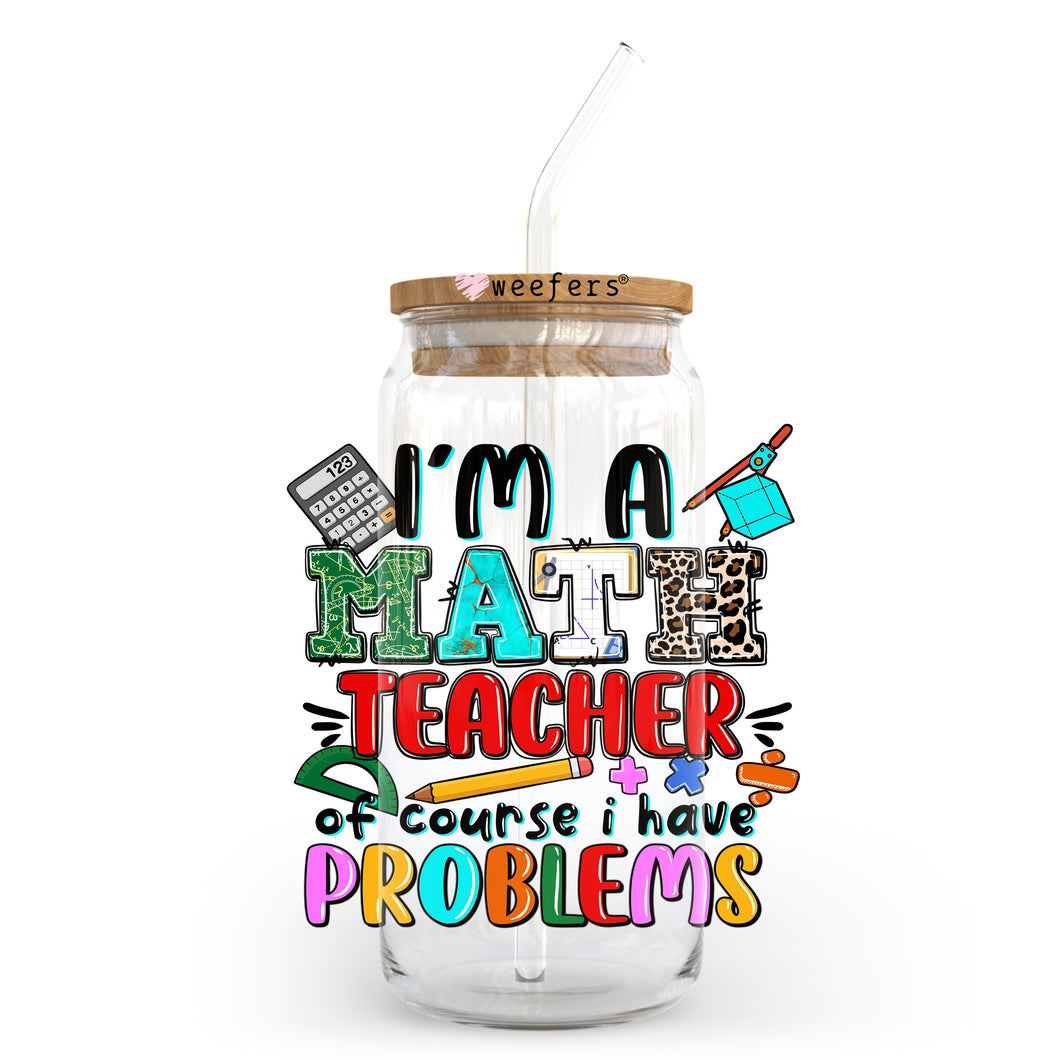 a glass jar with a straw in it that says i'm a math teacher
