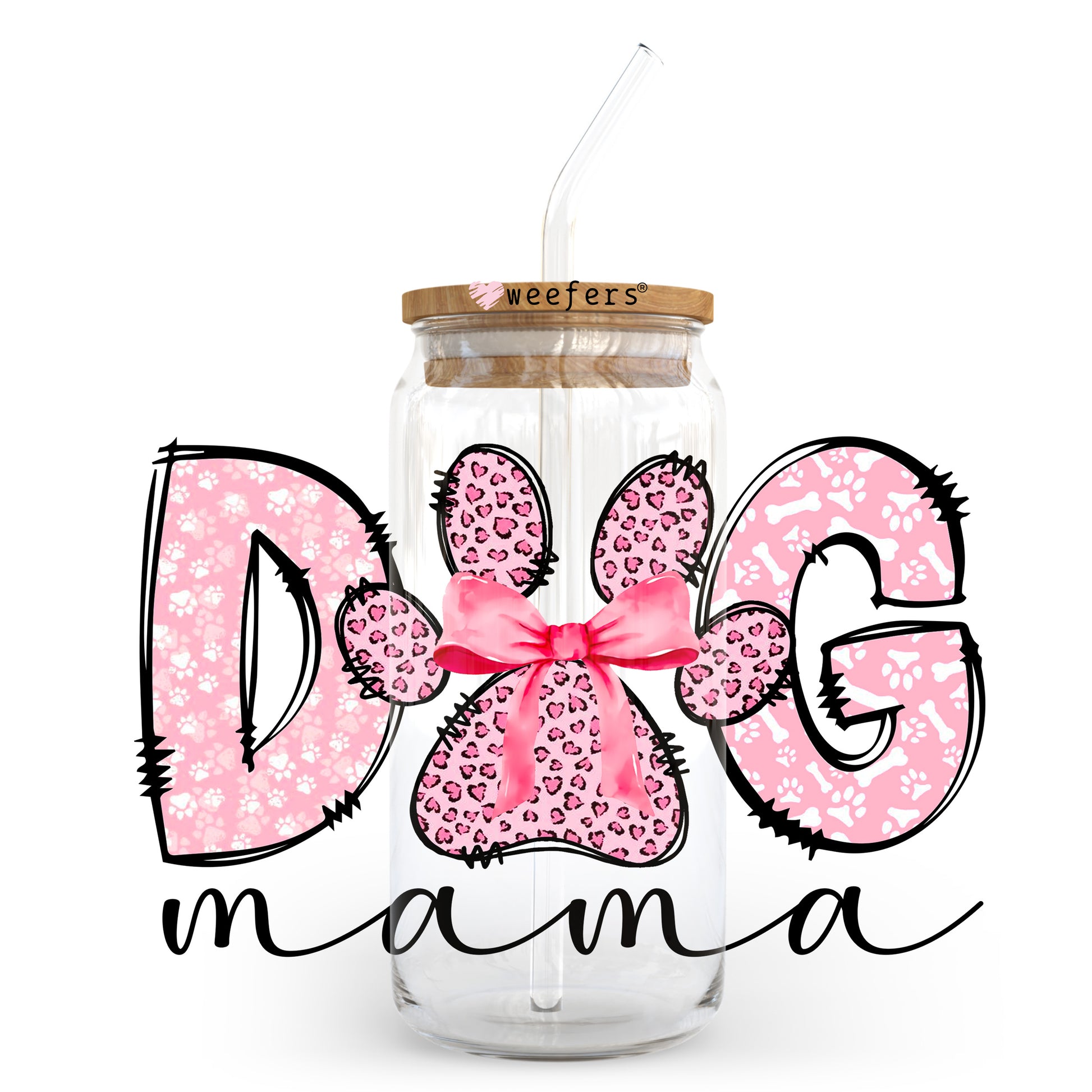 Dog Mama Pink Paw 20oz Libbey Glass Can, 34oz Hip Sip, 40oz Tumbler, 24oz Cold Cup UV DTF or Sublimation Decal Transfer - Weefers