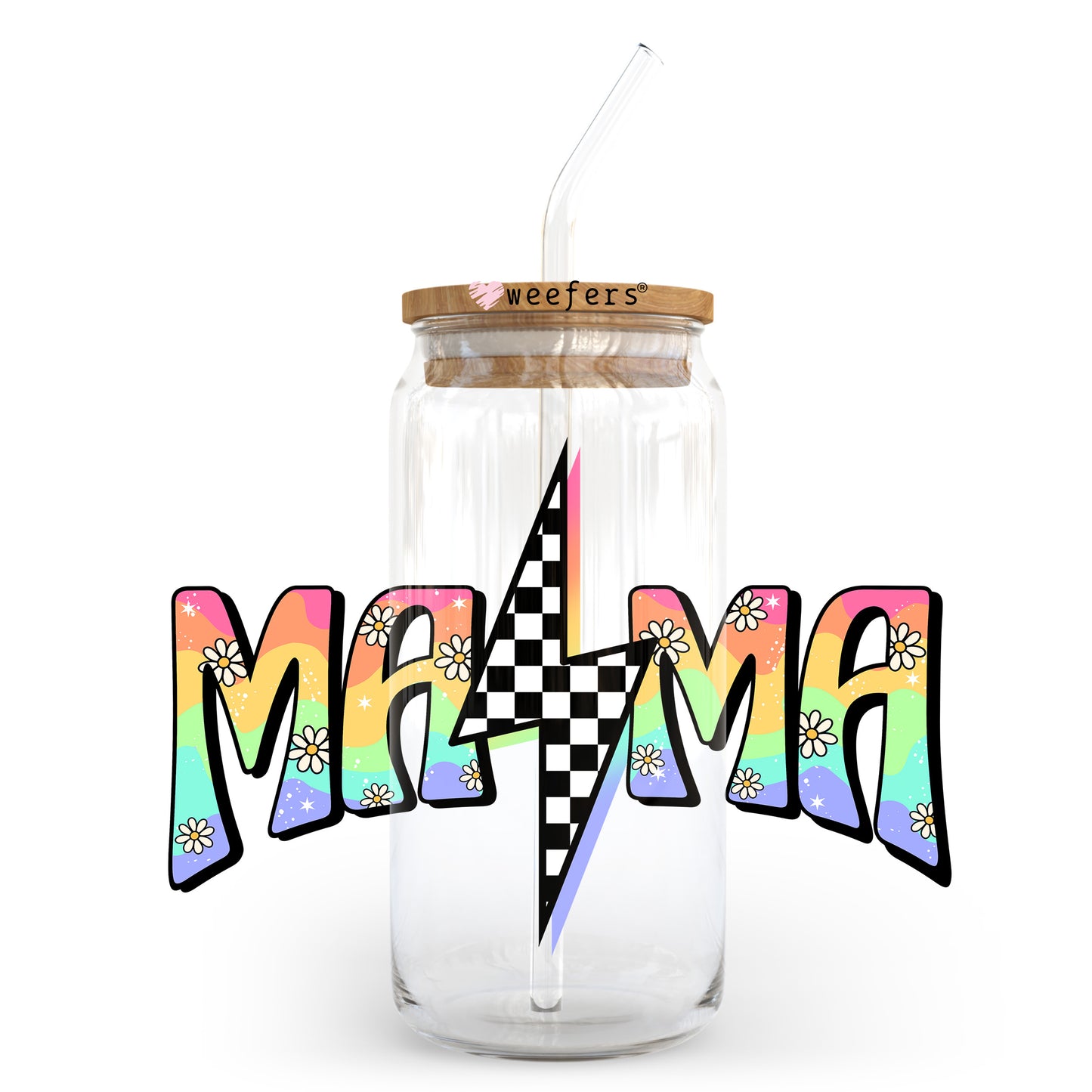 Mama Checkered Lightening Bolt 20oz Libbey Glass Can UV DTF or Sublimation Decal - Weefers