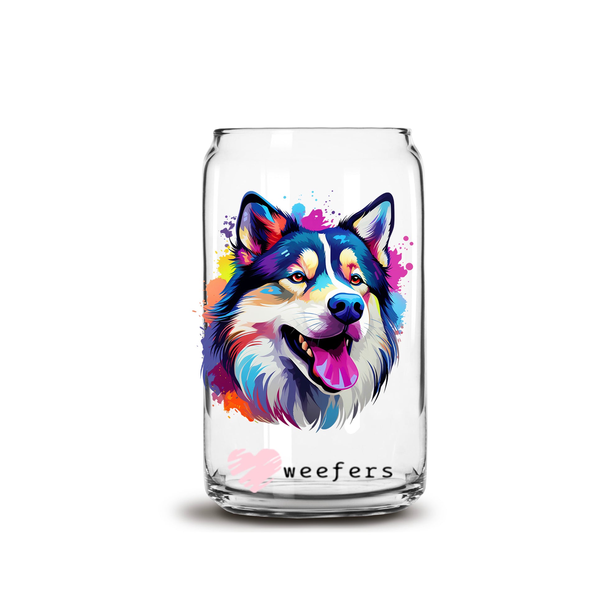 Alaskan Malamute Colorful Watercolor 16oz Libbey Glass Can UV DTF or Sublimation Wrap - Decal - Weefers