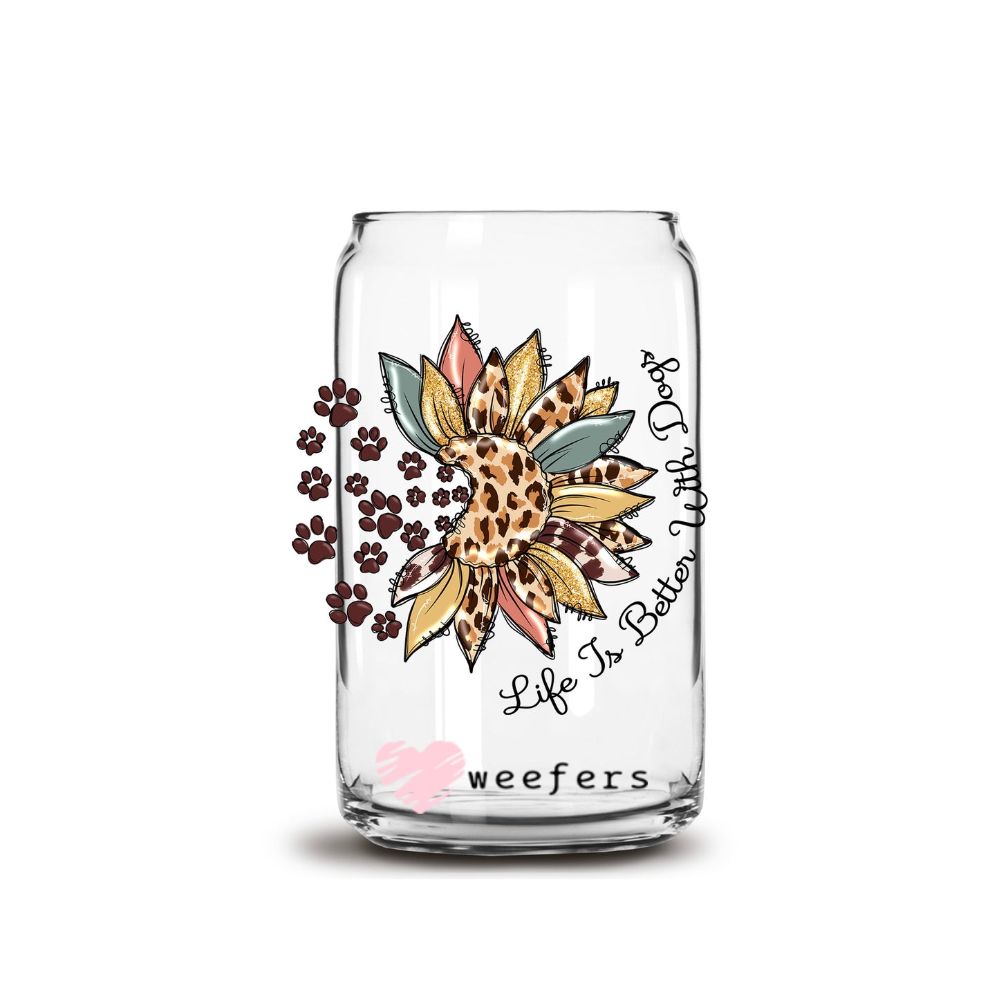 Life is Better with Dogs Fall 16oz Libbey Glass Can UV DTF or Sublimation Wrap - Decal - Weefers