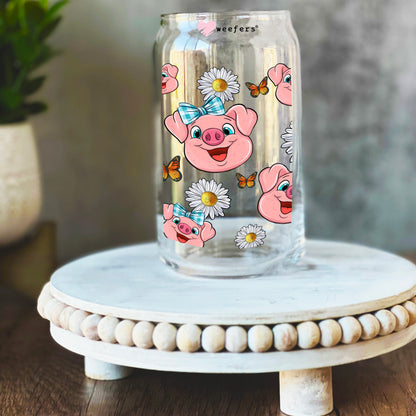 Pig faces and flowers 16oz Libbey Glass Can UV DTF Decal Transfer - Weefers