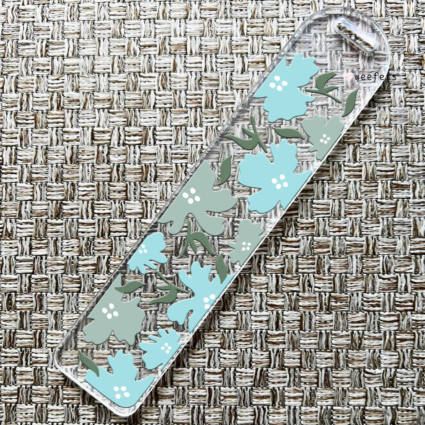 Blue and Green Floral Bookmark UV DTF Decal - Weefers