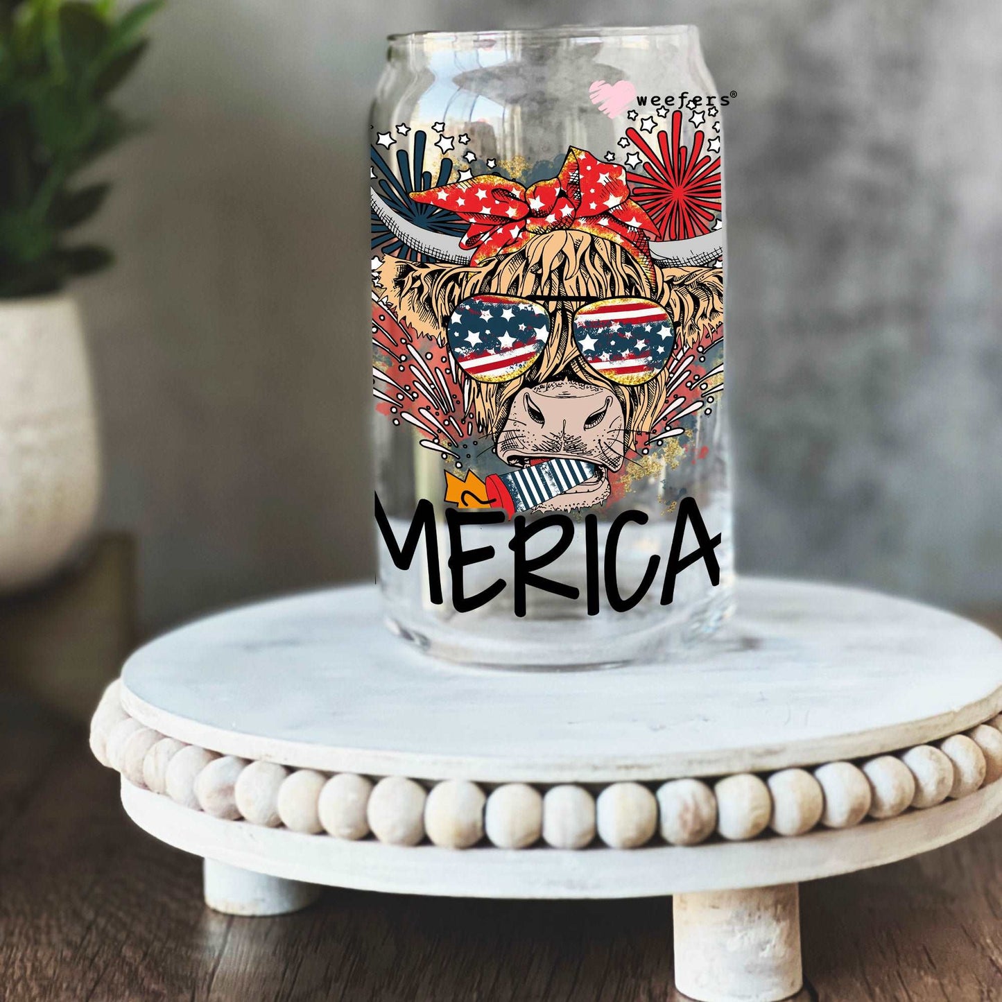 4th of July America Highlander 16oz Libbey Glass Can UV DTF or Sublimation Wrap - Decal - Weefers