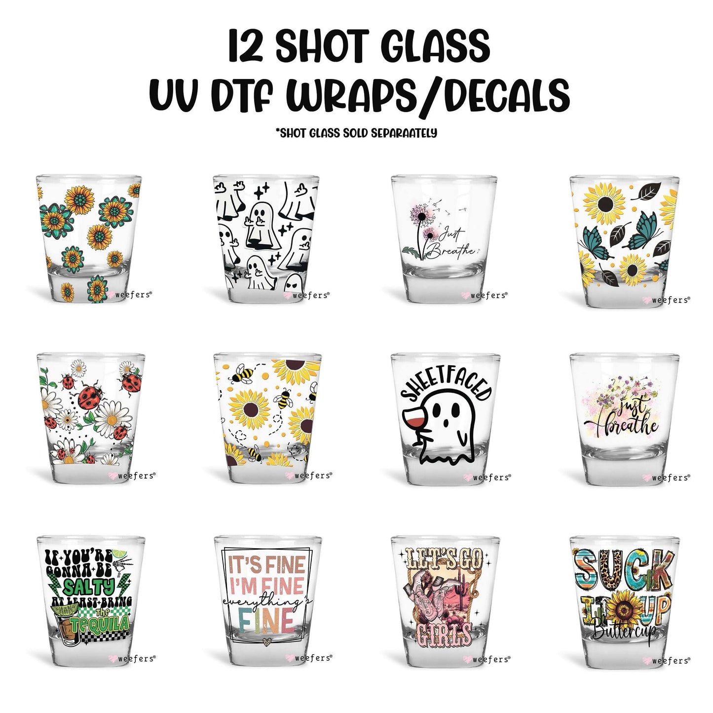 12 Shot Glass UV DTF Wraps - Decals Bundle - Vol. 1 - Weefers