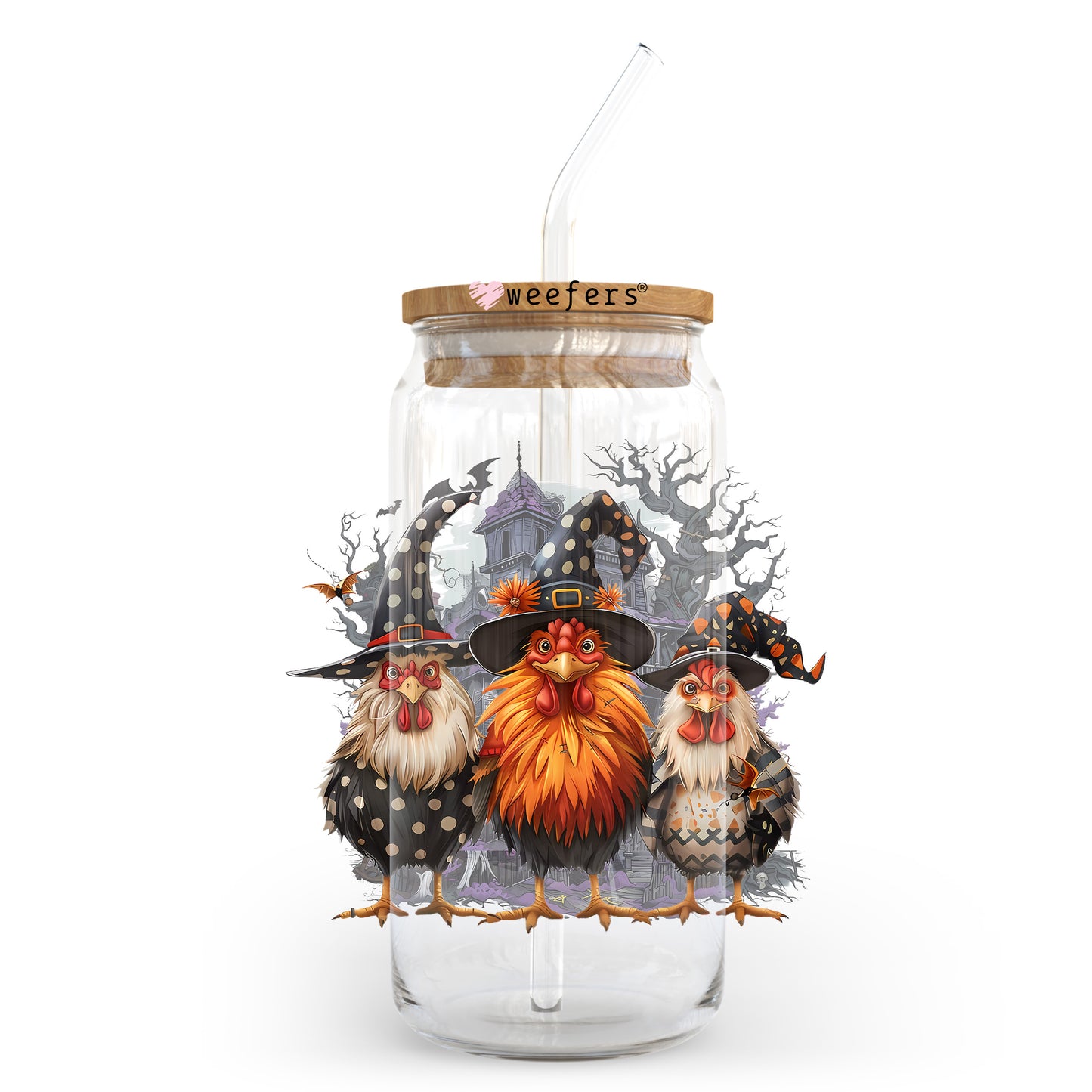 Rooster Witches 20oz Libbey Glass Can, 34oz Hip Sip, 40oz Tumbler, 24oz Cold Cup UV DTF or Sublimation Decal Transfer - Weefers