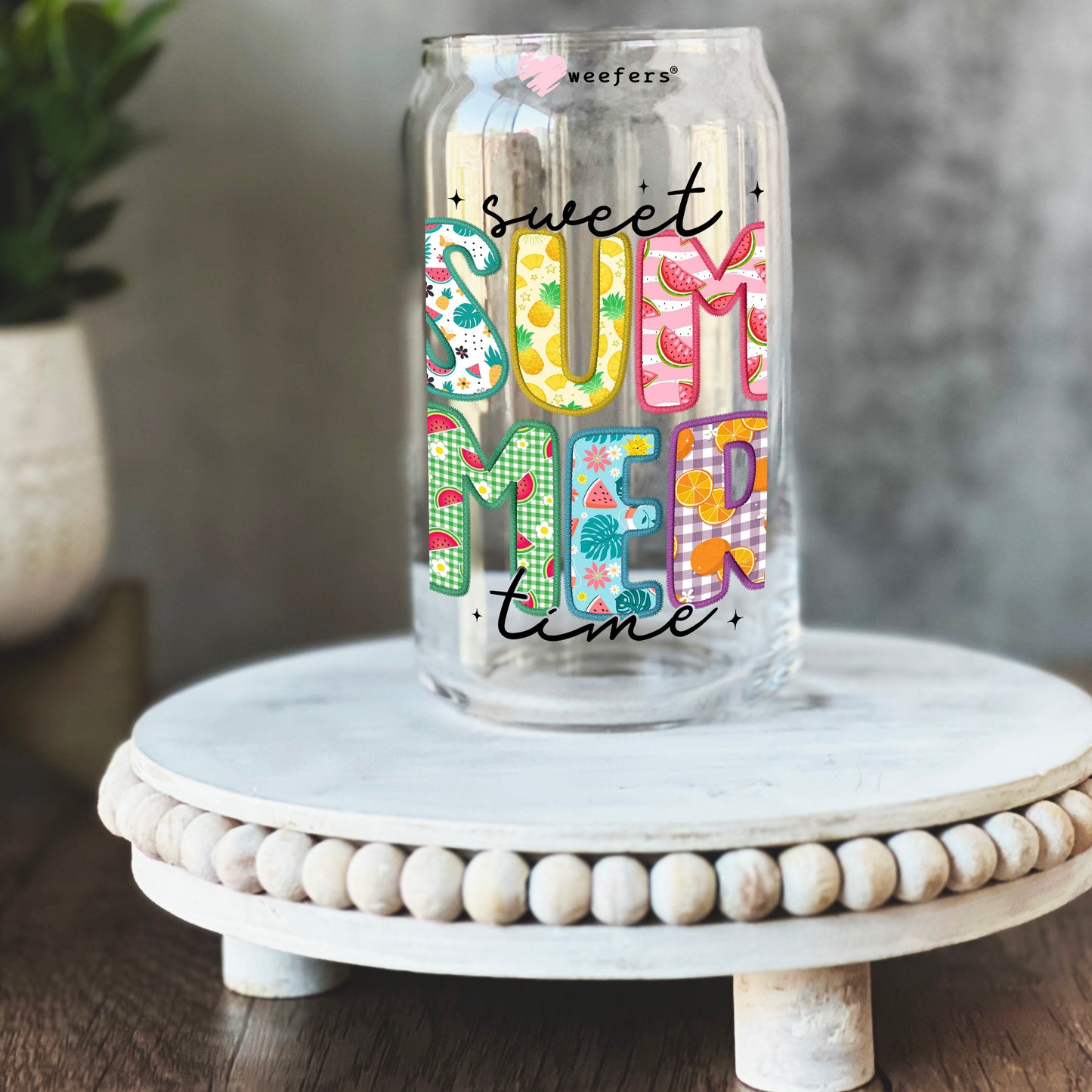 Sweet Summer Time Colorful 16oz Libbey Glass Can UV DTF or Sublimation Wrap - Transfer - Weefers