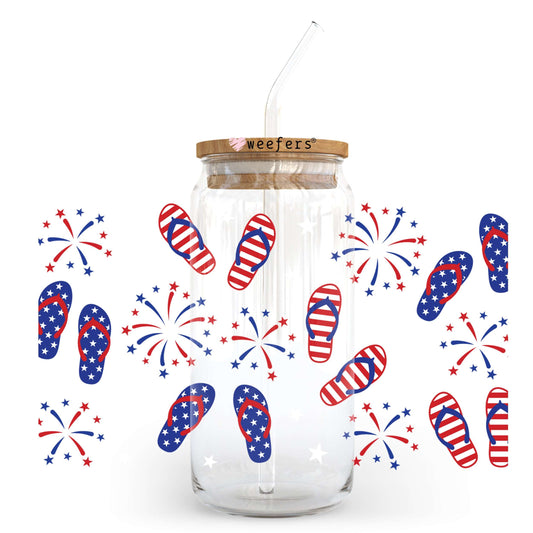 4th of July Flip Flops and Sparklers 20oz Libbey Glass Can UV DTF or Sublimation Wrap - Decal - Weefers