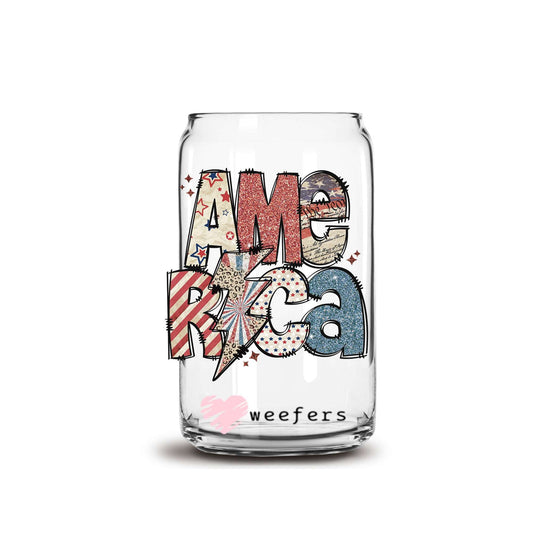 America Lightning Bolt Western 16oz Libbey Glass Can UV DTF or Sublimation Wrap - Decal Transfer - Weefers