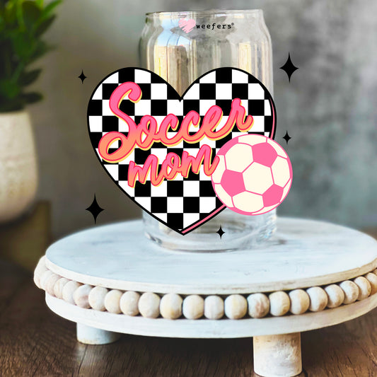 Soccer Mom Black Checkers 16oz Libbey Glass Can UV DTF or Sublimation Wrap Decal Transfer - Weefers