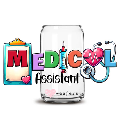 Medical Assistant Stethoscope 16oz Libbey Glass Can UV DTF or Sublimation Wrap - Decal - Weefers