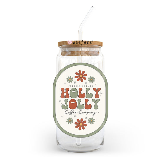 Freshly Brewed Holly Jolly Coffee Company Green Outline 20oz Libbey Glass Can, 34oz Hip Sip, 40oz Tumbler, 24oz Cold Cup UV DTF or Sublimation Decal Transfer - Weefers