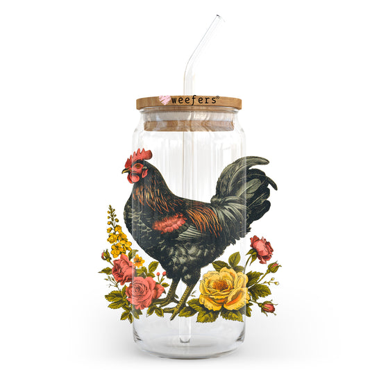 Retro Vintage Chicken Floral 20oz Libbey Glass Can UV DTF or Sublimation Wrap - Decal Transfer - Weefers