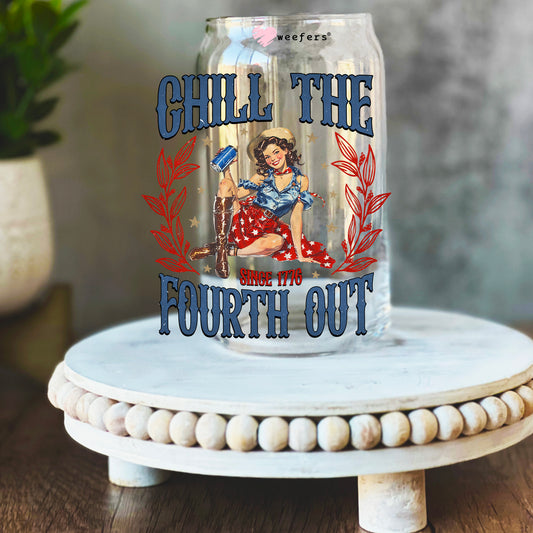 Chill the Fourth Out 4th of July 16oz Libbey Glass Can UV DTF or Sublimation Wrap Decal Transfer - Weefers