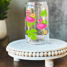 Load image into Gallery viewer, a glass jar with pink flamingos on it
