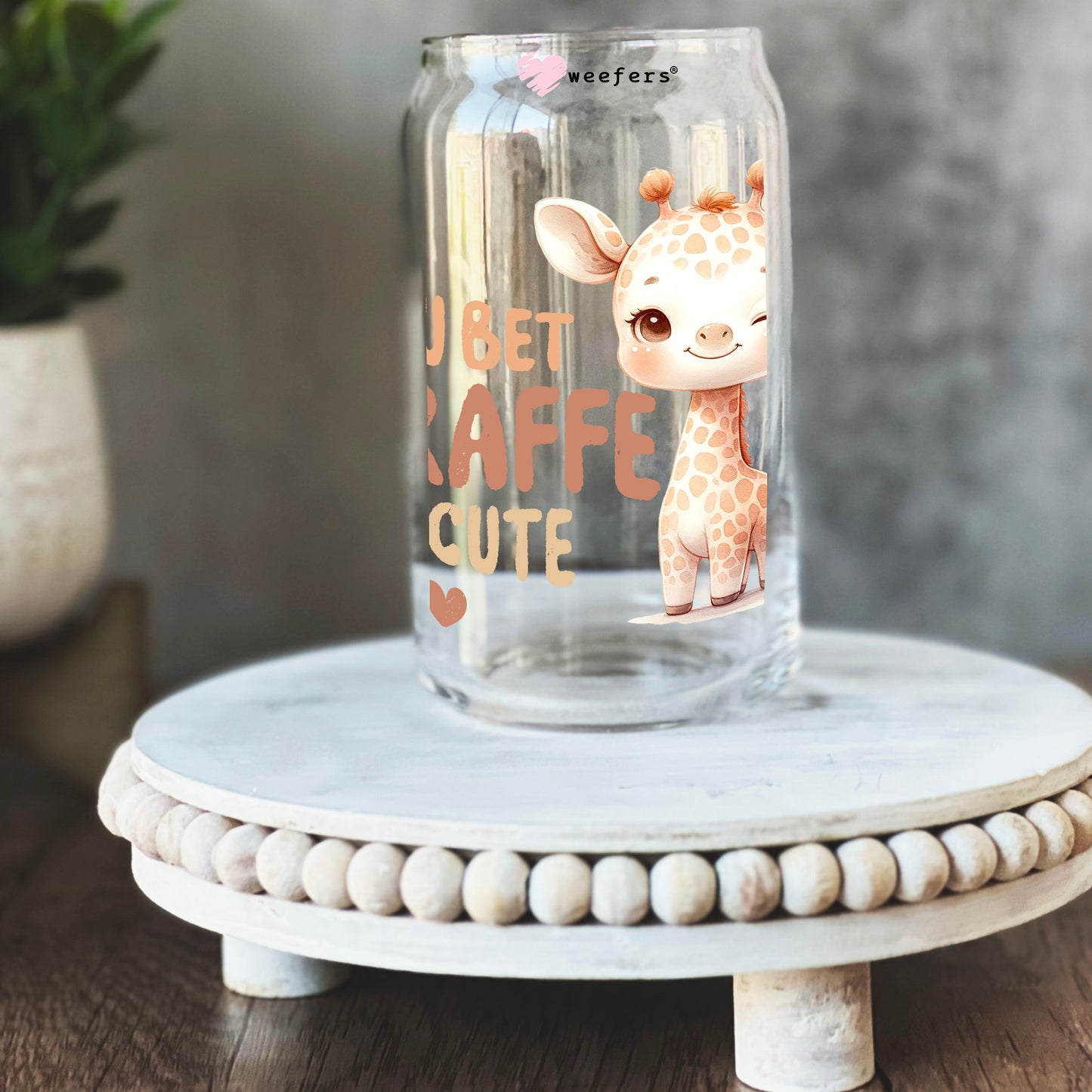 You Bet Giraffe I'm Cute 16oz Libbey Glass Can UV DTF or Sublimation Wrap - Transfer - Weefers