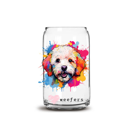 Bichon Frise Colorful Watercolor 16oz Libbey Glass Can UV DTF or Sublimation Wrap - Decal - Weefers