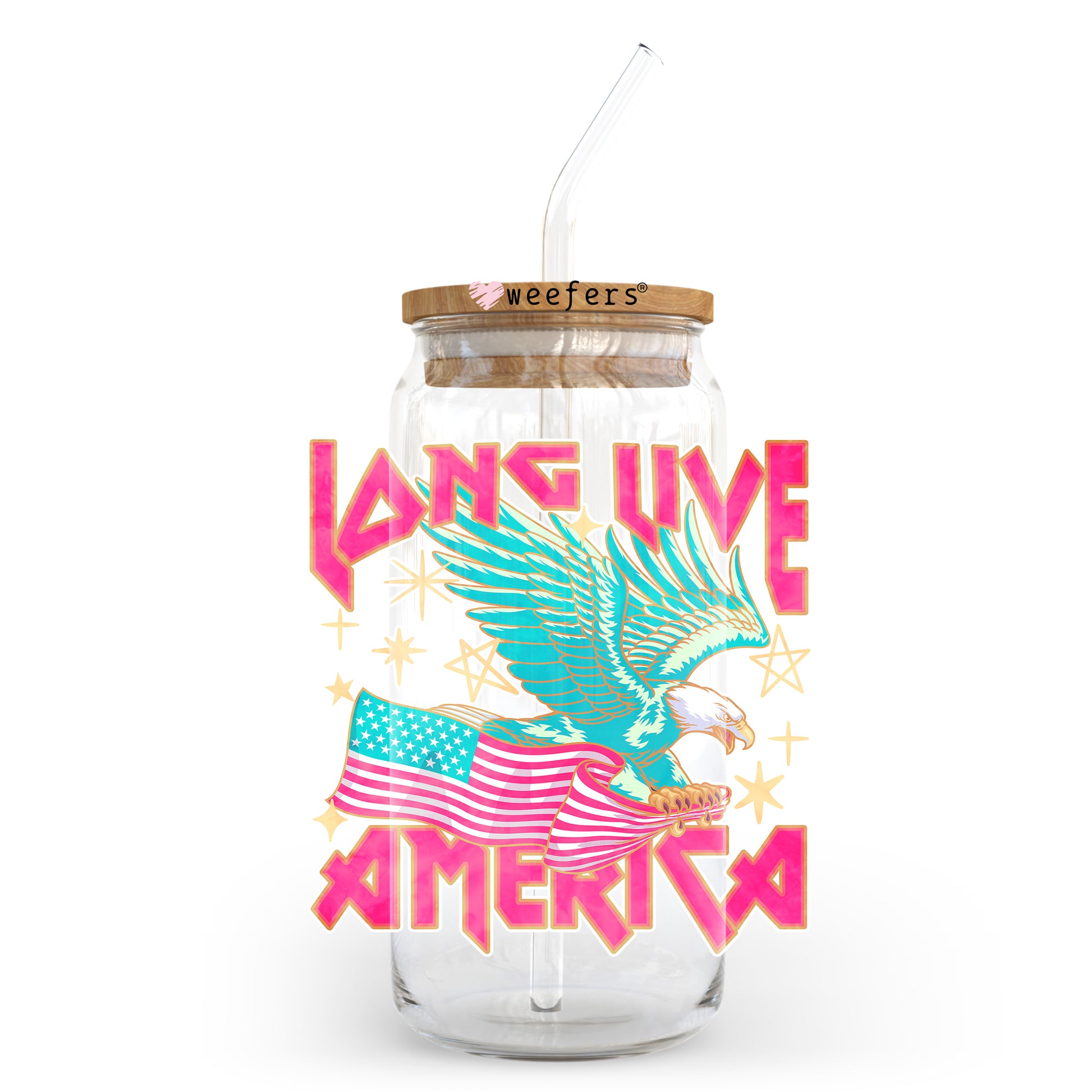 Long Live America Pink 20oz Libbey Glass Can, 34oz Hip Sip, 40oz Tumbler, 24oz Cold Cup UV DTF or Sublimation Decal Transfer - Weefers