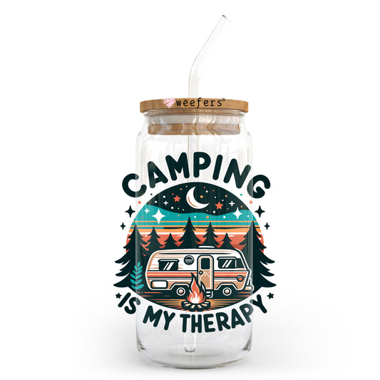 Camping is My Therapy 20oz Libbey Glass Can, 34oz Hip Sip, 40oz Tumbler, 24oz Cold Cup UV DTF or Sublimation Decal Transfer - Weefers